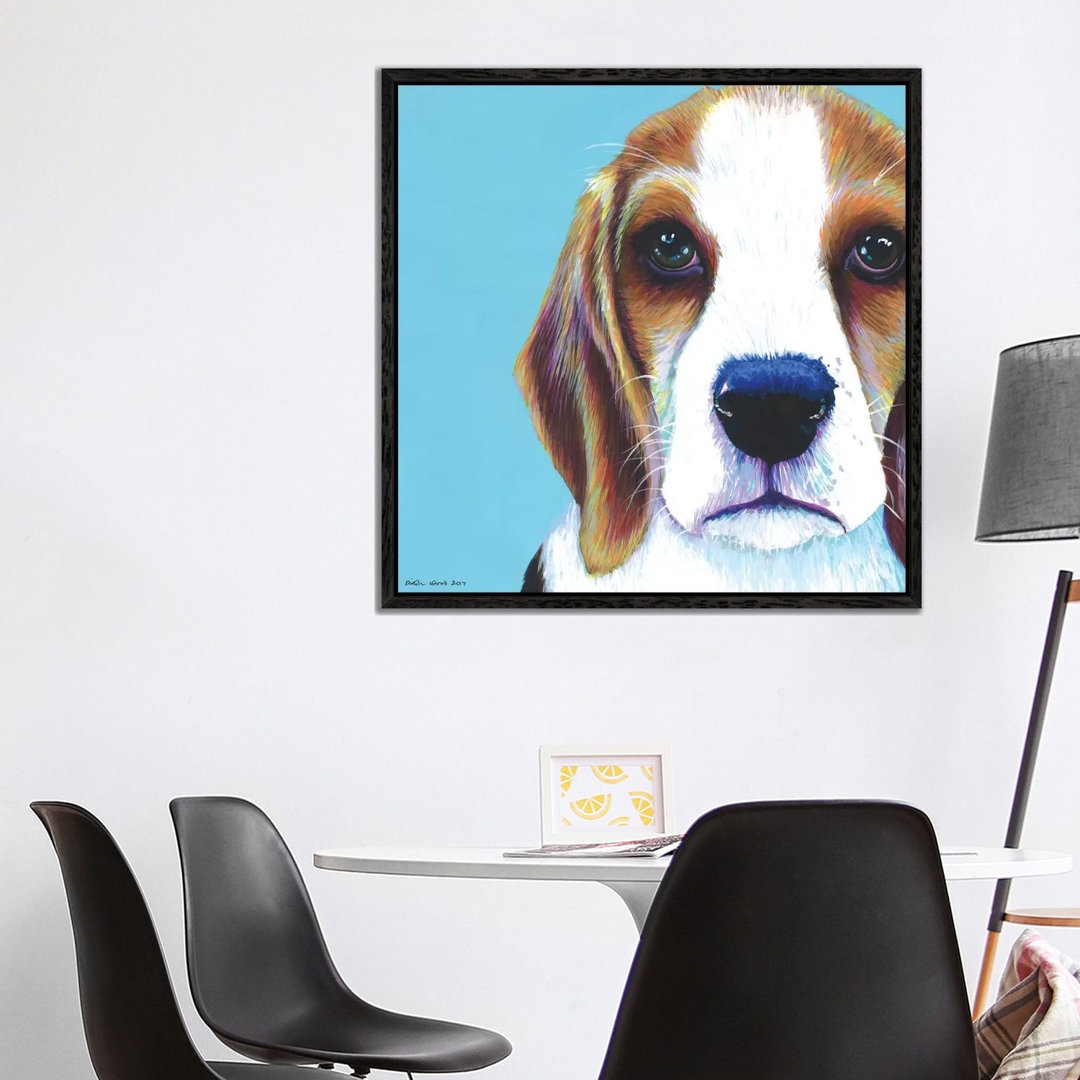 Beagle on Aqua, Square by Kirstin Wood - Painting Print on Canvas