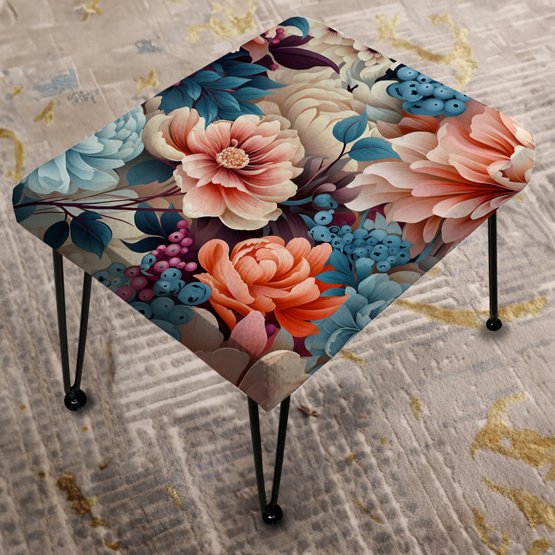 Coral And Blue Boho Floral Treasures - Floral Rectangle Ottoman