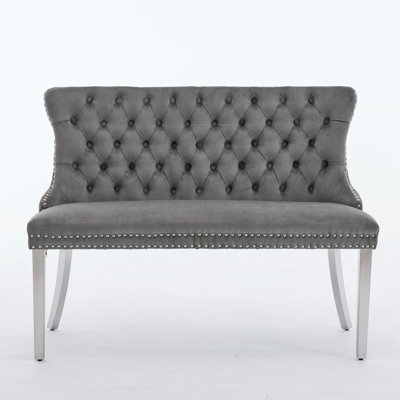 Velvet Tufted Loveseat Bench, Mid-century Modern, 2-seat Dining Bench by Everly Quinn