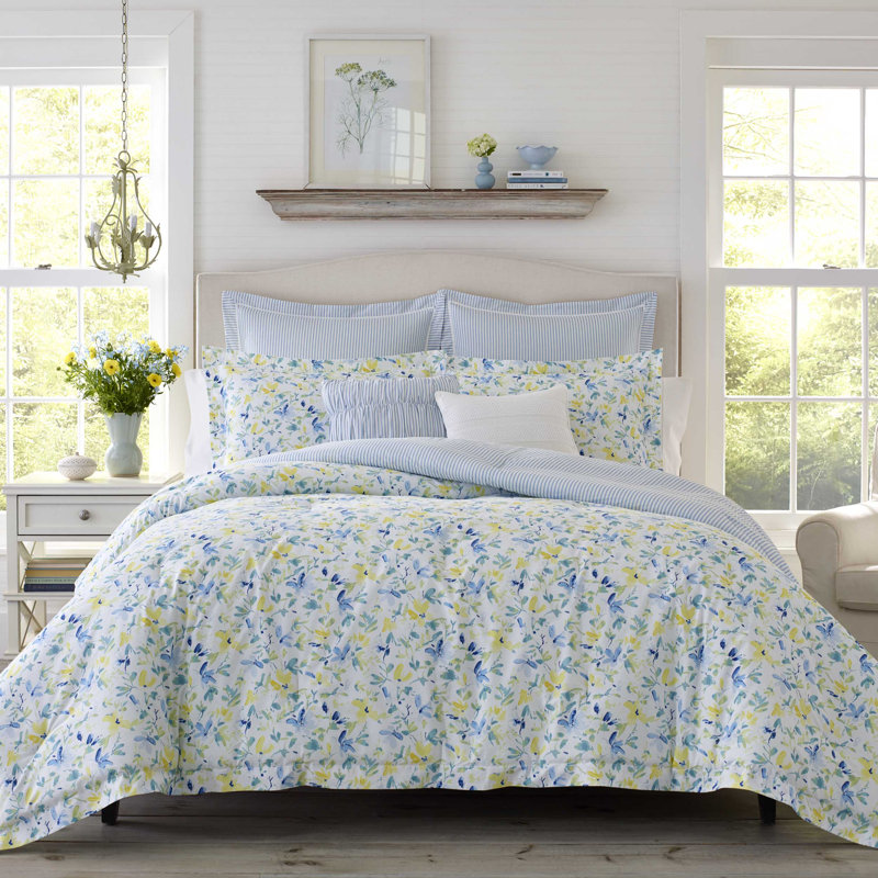 Ensemble d'édredon en coton Laura Ashley Nora, Édredon très grand + 4 taies décoratives + 2 co