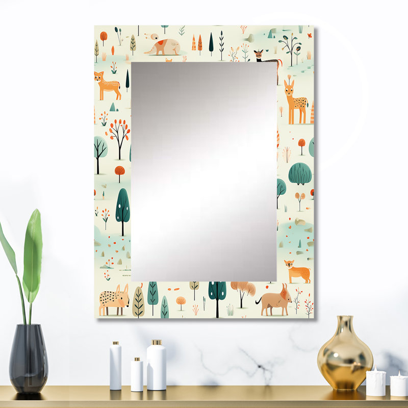 Anabell Watercolor Fox Explorer - miroir imprimé animal, miroir mural décontracté unique, impression d'art en métal