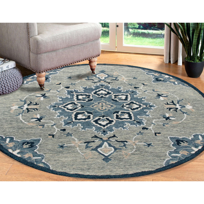 Rugsa Hand Tufted Wool Floral Indoor Rug, Round 3'
