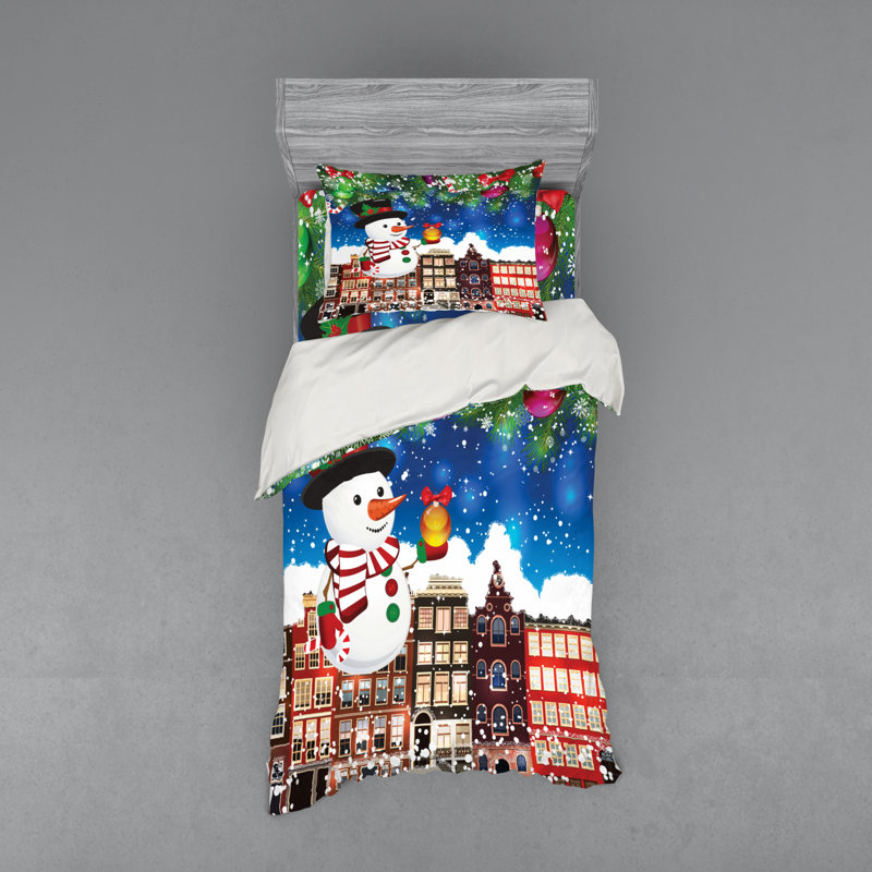 Ensemble de housse de couette moderne et contemporaine en microfibre blanc / bleu