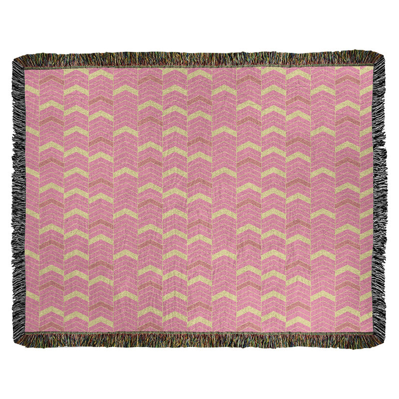 Couverture en coton tissé Rhonda, l 60 po x L 80 po, Jaune-rouge / rose