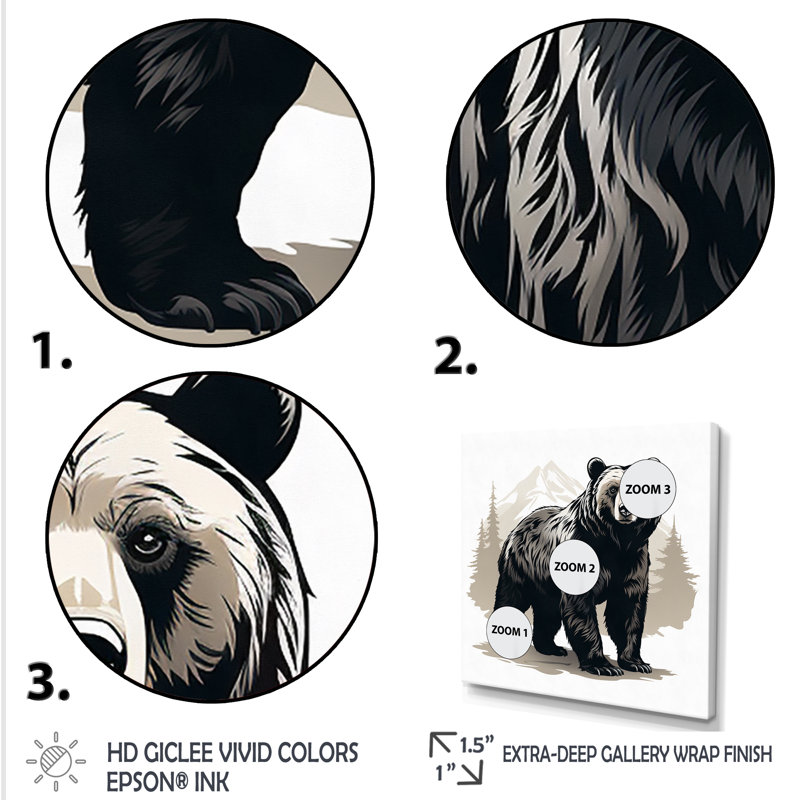 «Curious Bear Winter Forest I - Bear 2», art mural, Cadre flottant brun, H 30 po x l 30 po x P 1,5 po