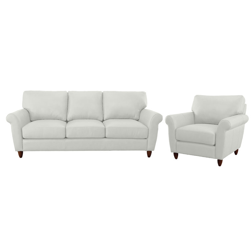Ensemble de canapé et chaise 100% cuir Buxton, Blanc