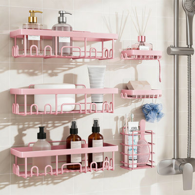 Rustproof & Waterproof Shower Caddy 6-Pack, No Drill Adhesive Shelves With Soap Holder, Large Capacity, Wall-Mounted, Green
