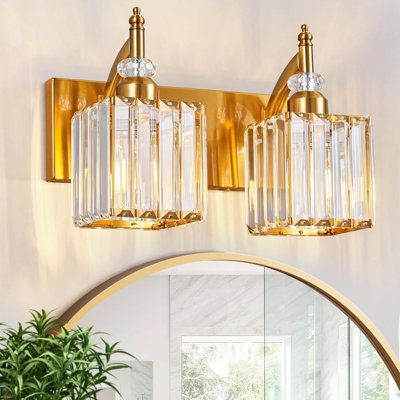 Luminaire de meuble-lavabo moderne en cristal avec abat-jour en cristal K9 et finition or noir pour installation sur miroir