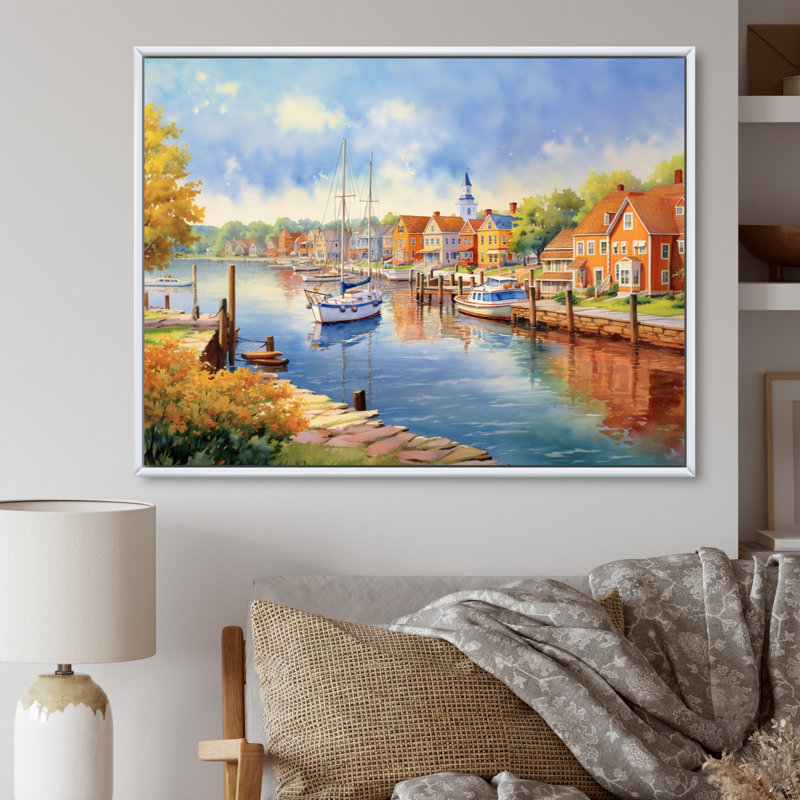 Paysage du canal de la baie Maryland, H 12 po x l 20 po x P 1 po, Cadre flottant blanc