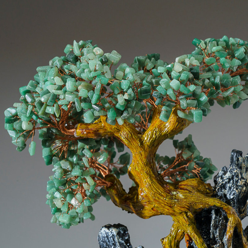 Genuine Green Aventurine Bonsai Tree in Square Ceramic Pot (13")