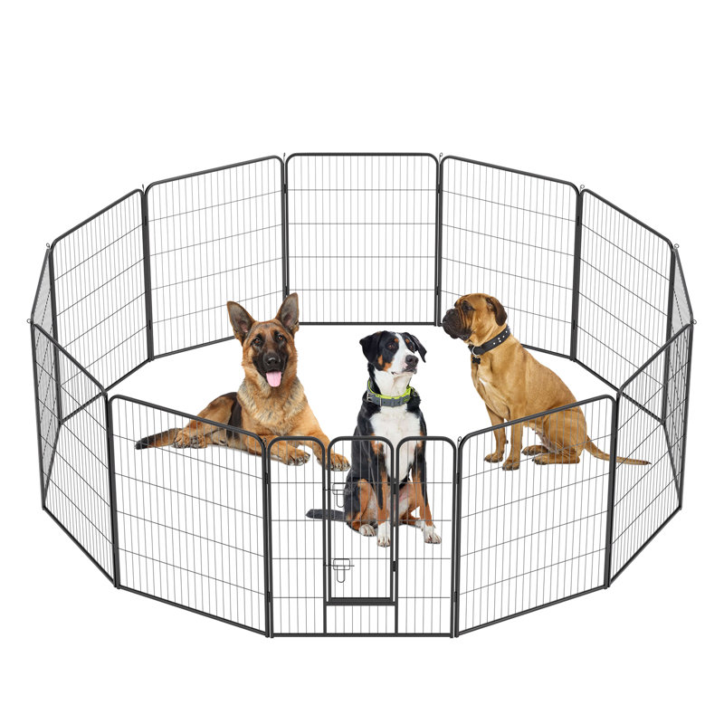 Large Black Metal 12-Panel Dog Playpen for Indoor and Outdoor Use