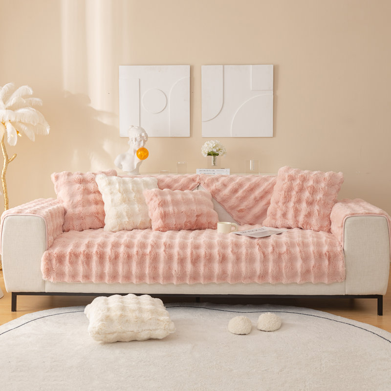 Housse pour canapé en faux lapin, L 35,5 po x P 35,5 po, Rose