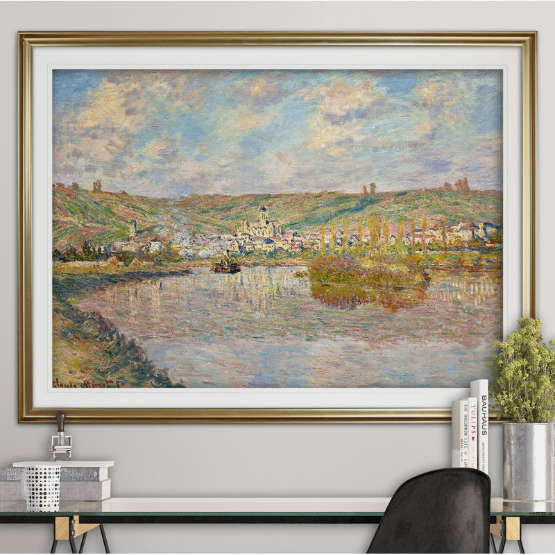 " Late Afternoon In Vetheuil " by Claude Monet, Gold, Framed Print, 31" H x 43" W