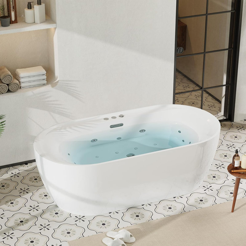 Jet Massage Acrylic Freestanding Bathtub 71 inch Advanced Water Flow Soaking Tub with Bubble Jets, Manual Air Pressure Adjustment for Home Spa and Relaxing Bath