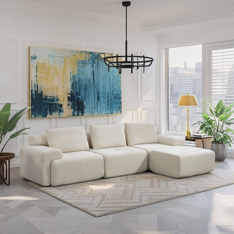 Boneless Premium Velvet Vacuum-Compression Sofa, White