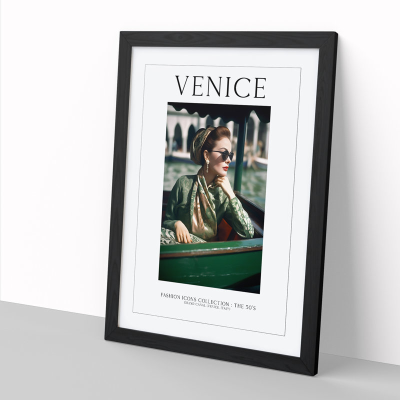 Fashion Travel Poster Woman Colour Venice Italy - Single Picture Frame Print on Wood, 64cm H x 46cm W x 2cm D