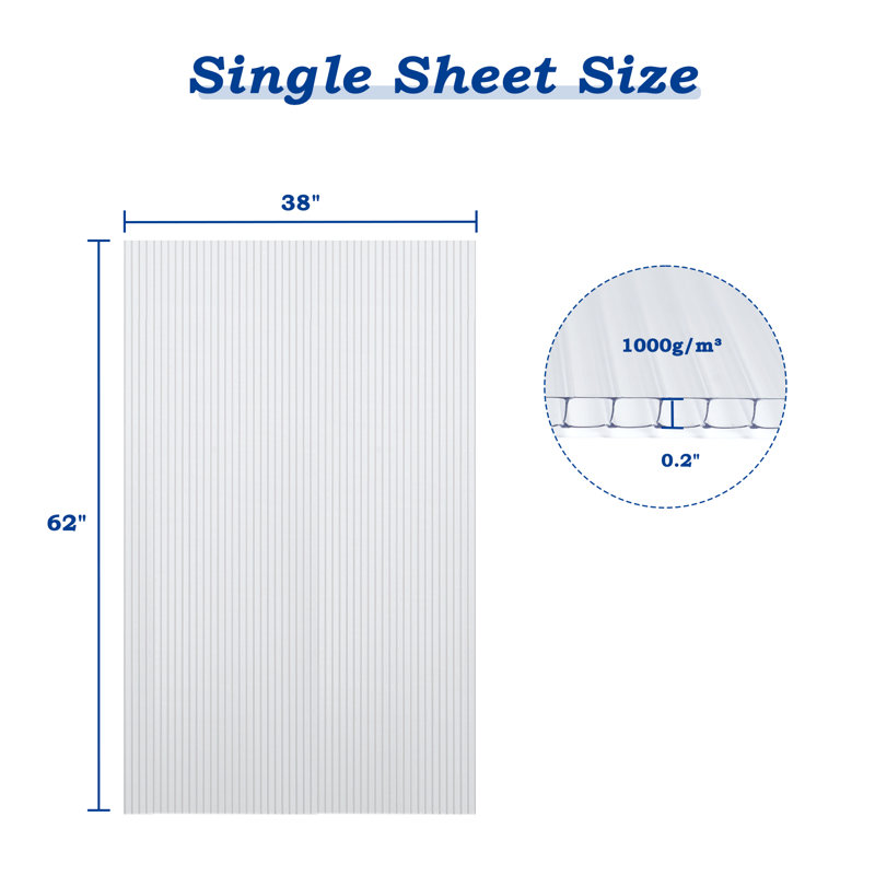 Aoodor 6 Pcs Twin-Wall Polycarbonate Panels, 0.2"H x 62"W x 38"D
