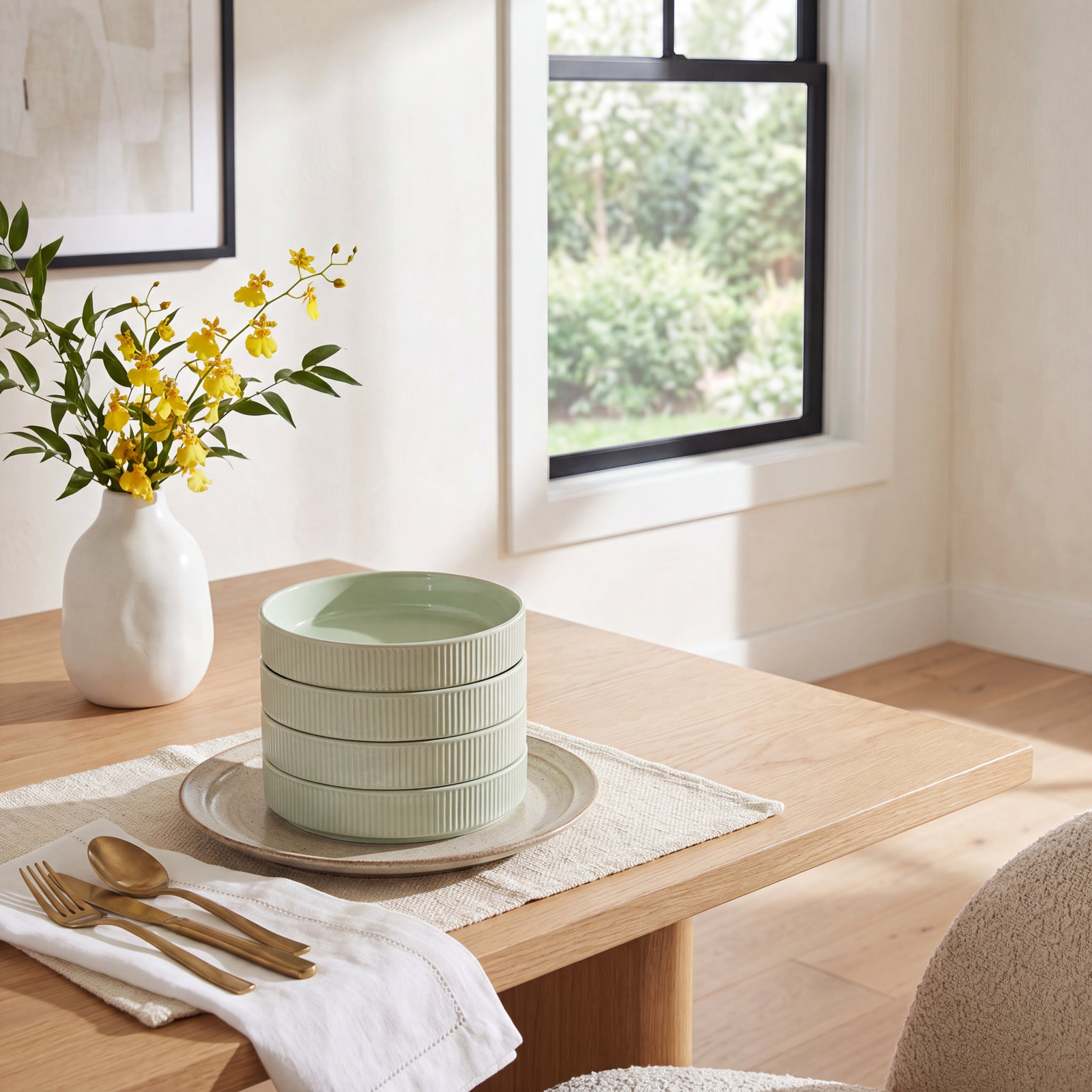 Stoneware Pasta Bowl, Light Green