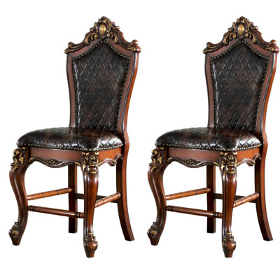 2 chaises à hauteur de comptoir pour la salle à manger - Finition chêne miel, forme rectangulaire, siège en similicuir, revêtement de repose-pieds allongé (2), dossier uni,