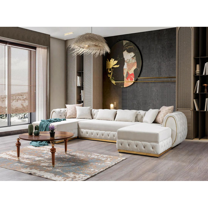 Canapé modulaire Farhanaaz, Or, Velours ivoire