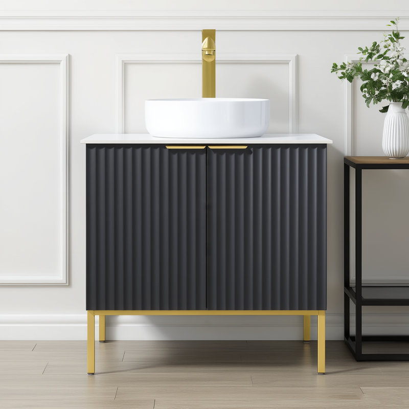 Meuble-lavabo simple autoportant 30 po avec vasque en céramique moderne 30 po, Noir