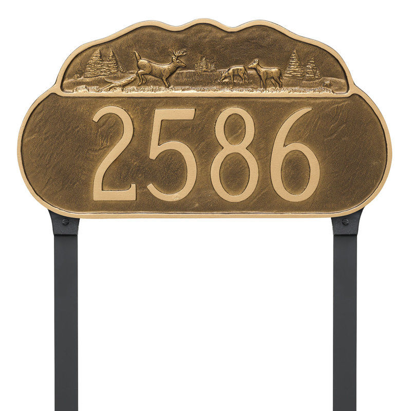 Enseigne d’adresse pour pelouse sur 1 ligne, Bronze vieilli / doré