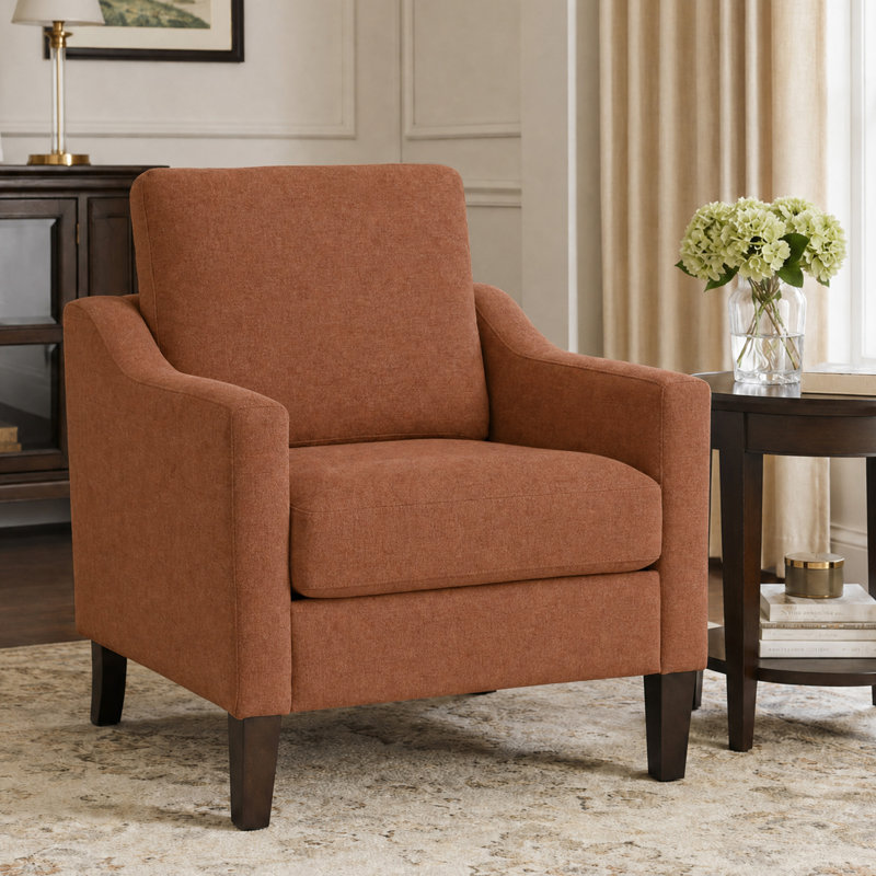 Fauteuil d'appoint rembourré avec pieds en bois massif, Orange, 1