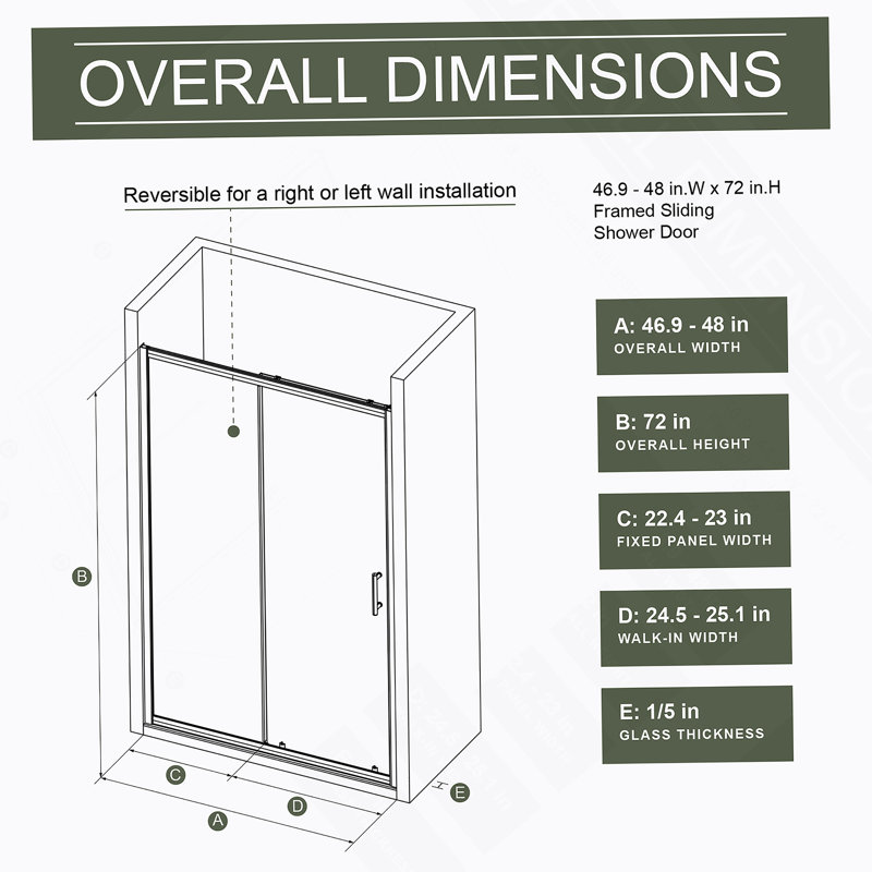 Durable Glass Shower Door With Stainless Steel Handle And Support Bar,Sliding Design For Walk-In Showers