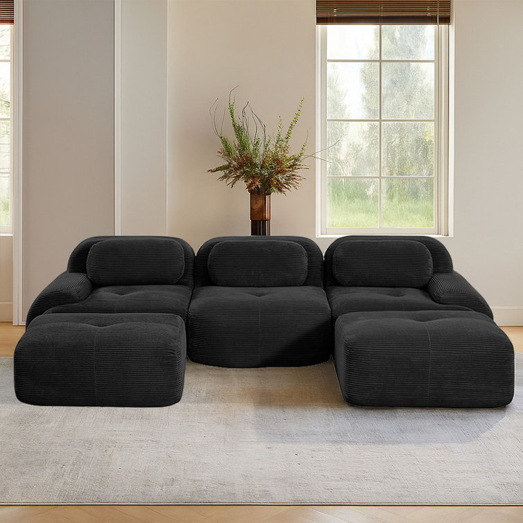 Modular U-Shaped Sectional Cloud Couch With Ottoman, Plush Corduroy, No Assembly Required, Big Comfy Couches Set With Fluffy Memory Foam