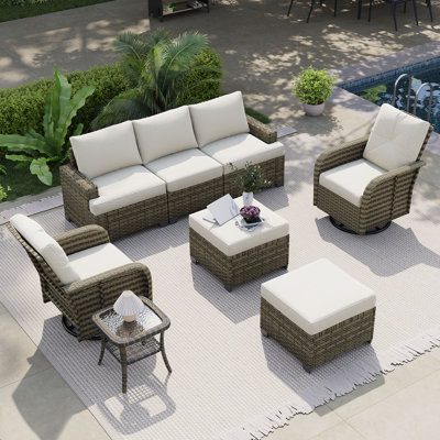 Ensemble de patio en osier tissé à la main 8 pièces avec chaises pivotantes 8 pièces