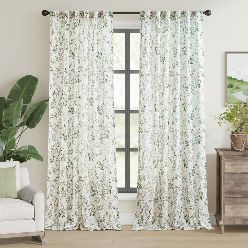 Paire de rideaux en lin à mélange de lin vert avec passe-tringle, L 50 po x L 96 po