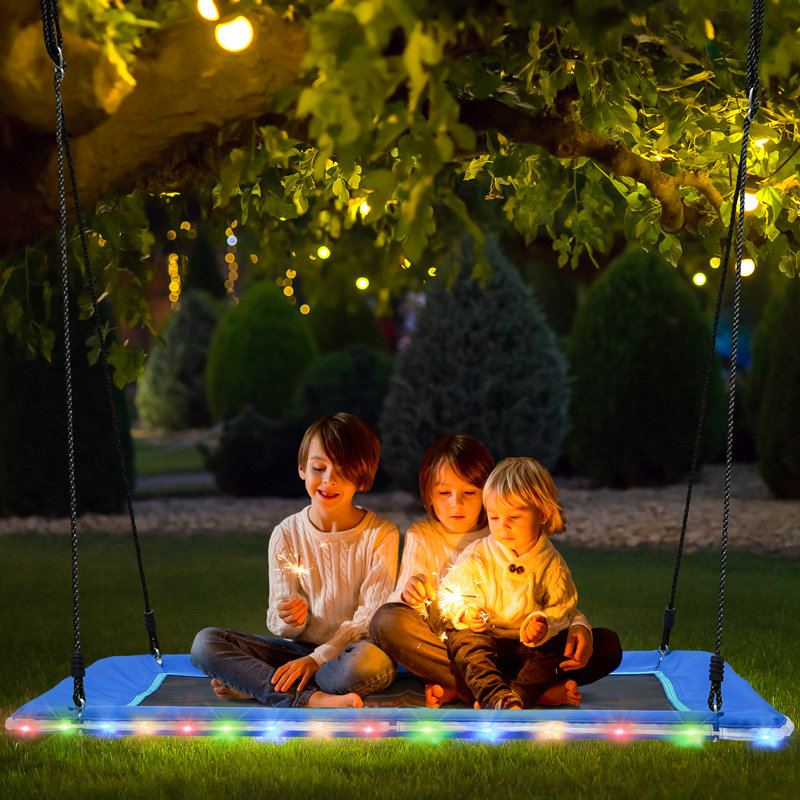 Balançoire à plateforme rectangulaire de 700 po à 700 lb avec lumières DEL pour enfants adultes à l'extérieur, Bleu
