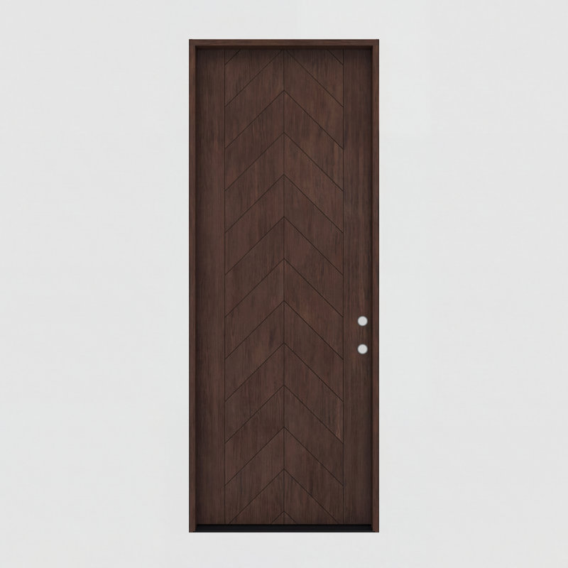 CHEVRO-BQ-96 | Porte simple 96 po, extérieur pré-monté RTA, panneau affleurant moderne, bois d'acajou brut