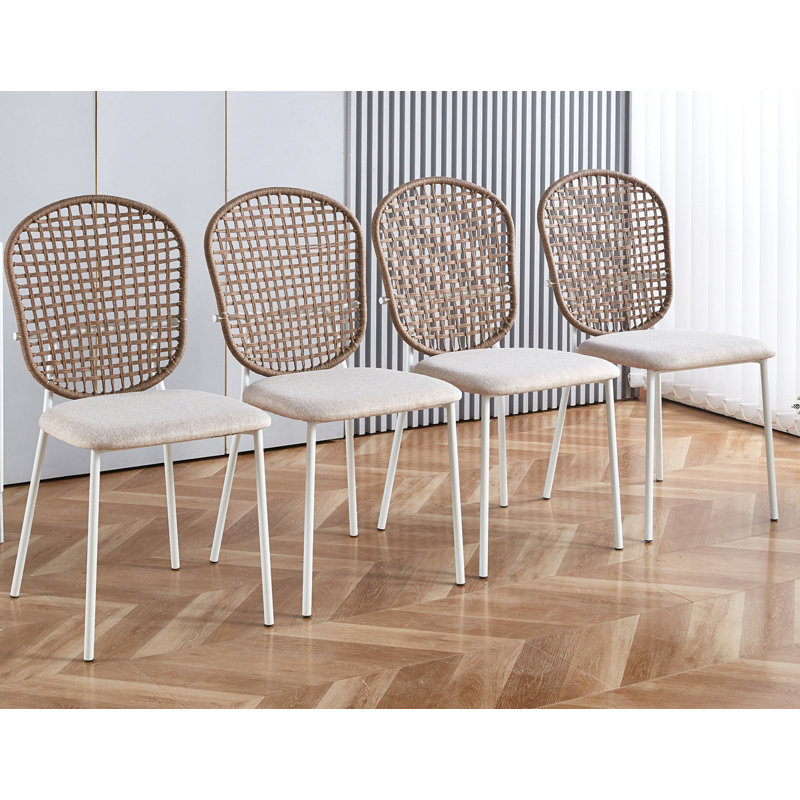 Ensemble de 4 chaises de salle à manger Sennit, Tissu blanc