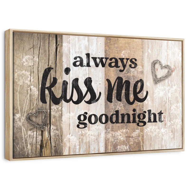 Plaque murale Kiss Me Goodnight, Cadre flottant en bois naturel, 40 po x 27 po