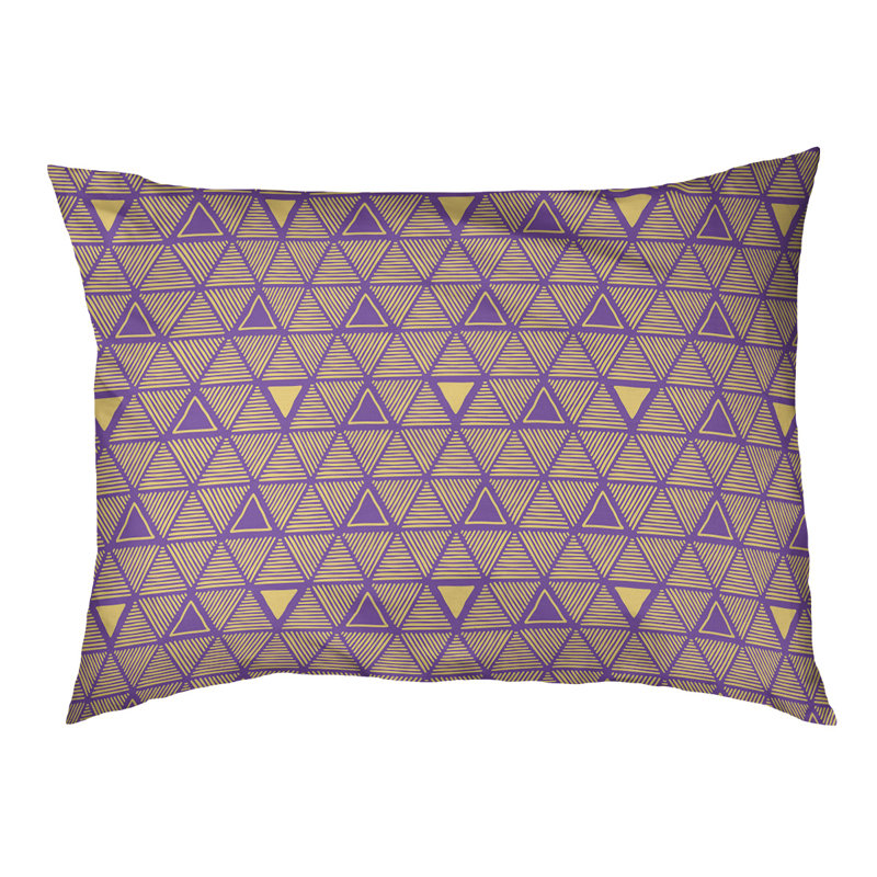 Coussin d’extérieur pour chien à main triangles Chen, Grand (l 50 po x P 7 po x H 40 po), Mauve / Jaune