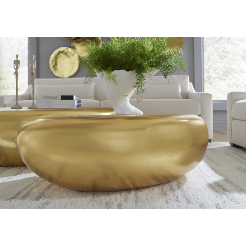 River Stone Coffee Table, 14" H x 42" L x 26" W, Gold Leaf