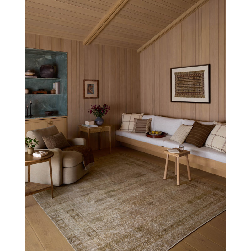 Amber Lewis x Loloi Cambria Natural / Jade Area Rug, Rectangle 5' x 7'6"