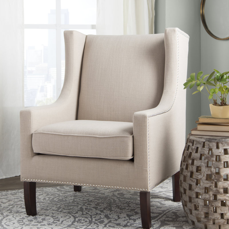 Katahdin Upholstered Wingback Chair with Nailhead Trim, Linen Polyester Blend