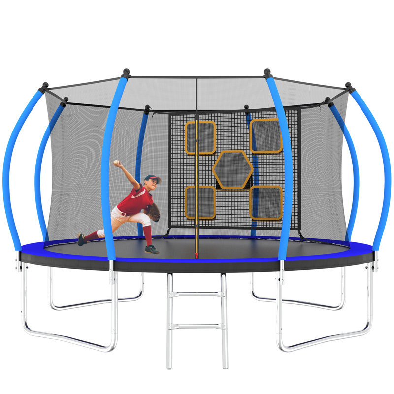 14FT Trampoline With Enclosure - Recreational Trampolines With Ladder, Blue
