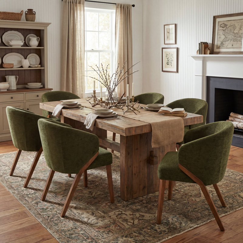 Modern Dining Chairs, Upholstered Fabric Side Chair With Wooden Legs For Kitchen And Dining Room, Green, Green, 6