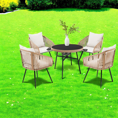 Space Saving Patio Dining Sets, Rattan Metal Modern Bistro For Home