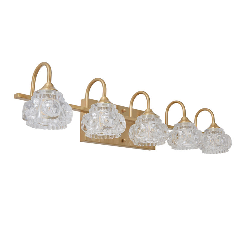 Luminaire de meuble-lavabo moderne, abat-jour en verre cristal, à intensité variable, Doré, 5 lumières