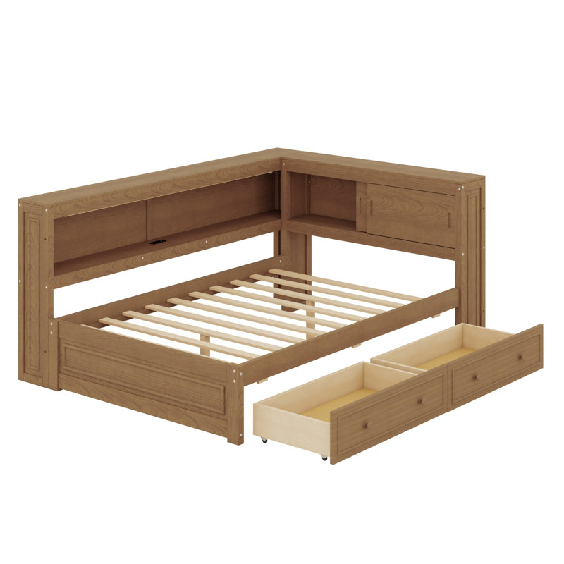 Lit de jour avec tablettes de rangement, Couleur de bois antique
