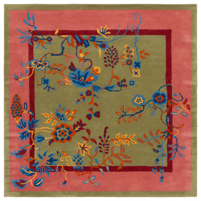 Tapis vert / rose en laine / coton touffeté à la main Anticur