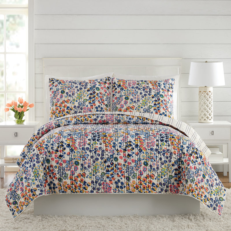 Petite Floral Reversible Cotton Quilt, Full/Queen