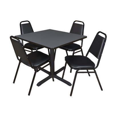 Neyland Cain Square X-Base Breakroom Table & 4 Restaurant Stack Chairs