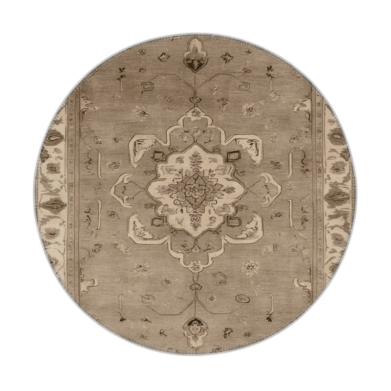 Tabriz Gray Indoor and Outdoor Area Rug, Round 5'