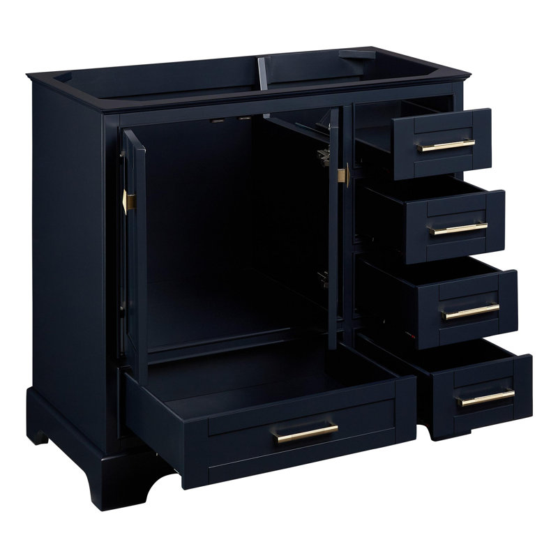 Midnight Navy Blue 36" Freestanding Single Basin Vanity Cabinet with Brass Hardware