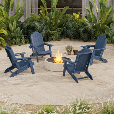 Classic Folding Adirondack Chair, HDPE Adirondack Chair with Ergonomic Design & Cup Holder for Patio and Fire Pit